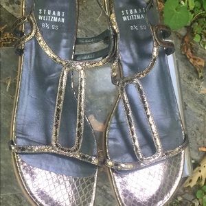 Stuart Weitzman Silver Flat Sandals Sz 8.5
